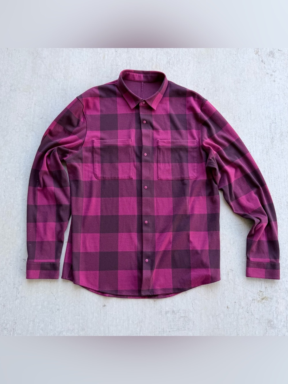 Lululemon Soft Knit Overshirt Plaid Snap Button Pomegranate Men Size XL